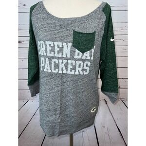 Nike Green Bay Packers Shirt Medium Womens 3/4 Sleeve Raglan Top Sweatshirt NFL